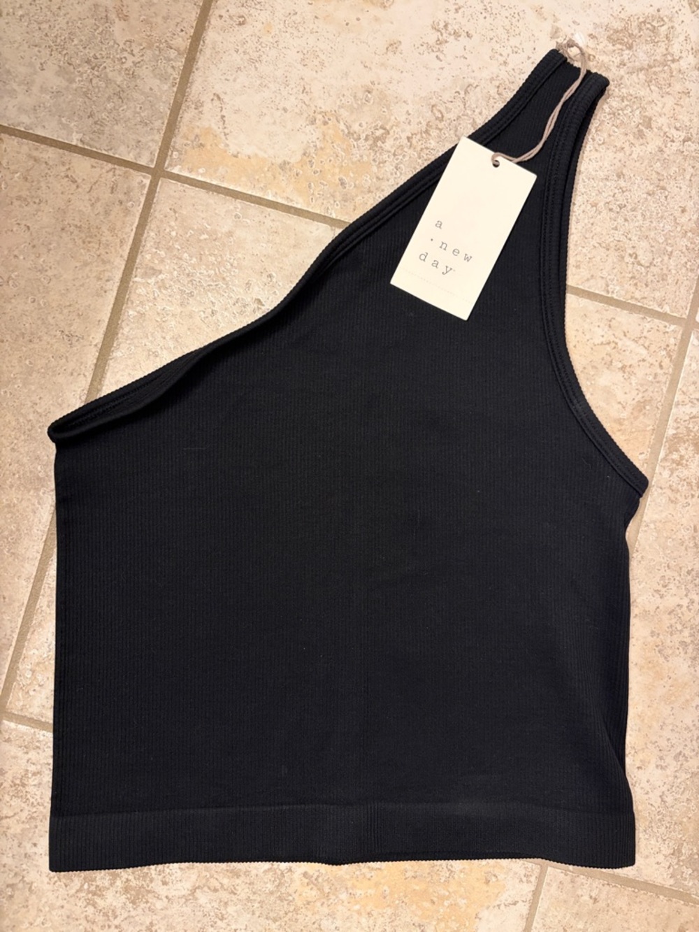 a new day Black One-Shoulder Ribbed Tank